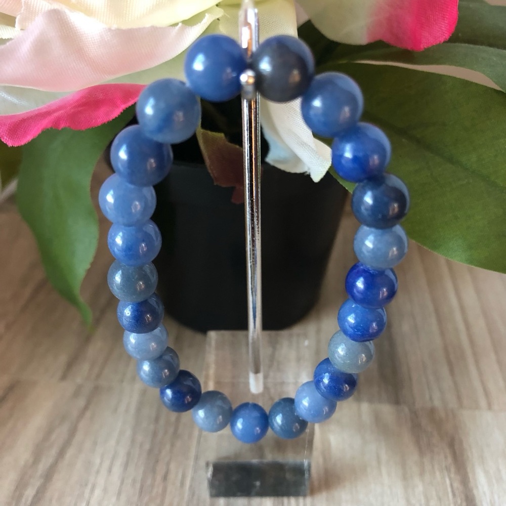 Blue Aventurine Natural Stone Beads Stretchable Bracelet 7" - 8mm Beads Gift
